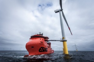 Die Wartung der riesigen Offshore-Windparks stellt eine Herausforderung dar. Siemens hat seine Service-Leistungen jetzt mit zwei neuen Serviceschiffen (Service Operation Vessels, kurz SOVs) ergänzt. Das erste dieser Schiffe wird am 26.6. in Rostock getauft und nimmt dann seinen Dienst auf. Dieses mit modernster Technik ausgestattete Schiff kann als "schwimmende Werkstatt" mit mehr als 30 Siemens-Technikern an Bord über längere Zeit in der Nähe der Windparks ankern. Damit entfallen die langen Anreisefahrten von der Küste aus.  / Pressebild: Siemens