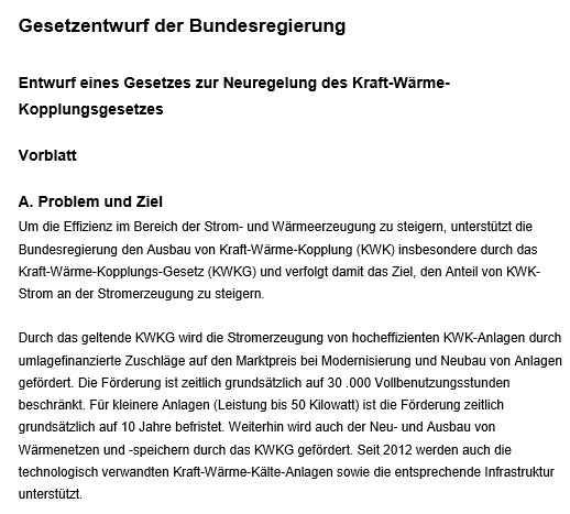 Das Bundeskabinett hat heute den Entwurf eines Gesetzes zur Neuregelung des Kraft-Wärme-Kopplungsgesetzes (KWKG) beschlossen.