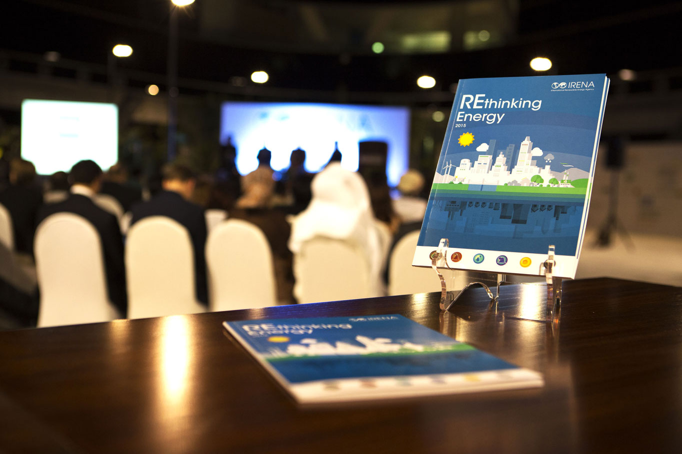 IRENA's latest report REthinking Energy 2015 at a launch event at IRENA Headquarters in Abu Dhabi