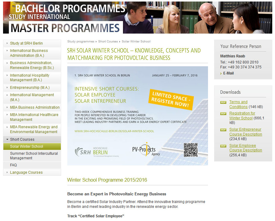 Mehr unter www.srh-hochschule-berlin.de/solar-winter-school