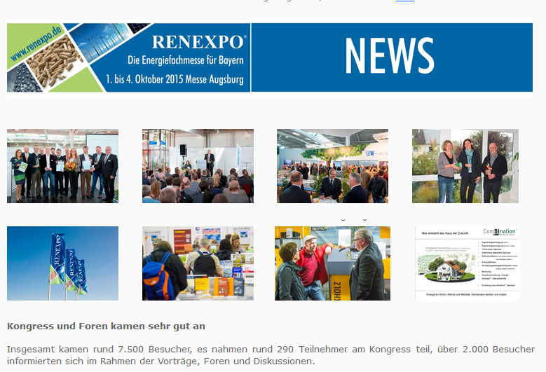 Zum ersten Mal wurde die Energiefachmesse RENEXPO, die vom 1. bis 4. Oktober 2015 stattfand, von der Messe Augsburg veranstaltet. / Pressebilder: RENEXPO