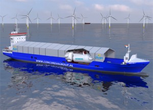 Neues Transportschiff für Siemens-Offshore-Windenergieanlagen - Ab 2017 will Siemens sein neues Werk Cuxhaven per Schiff mit den internationalen Installationshäfen in der Nordsee verbinden. / Copyright: Deugro