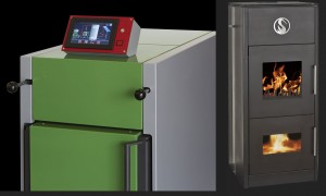 Links: Der LUUMA-SH-Scheitholzkessel wurde konsequent weiterentwickelt und mit einem neuen Regler mit Touch-Display ausgestattet. Rechts: Der LUVANO-Holzvergaserkaminofen mit wasserumspülter Brennkammer eröffnet dank verschiedener Geräte-Varianten jetzt noch mehr Anschlussmöglichkeiten bei der Installation. / Pressebilder