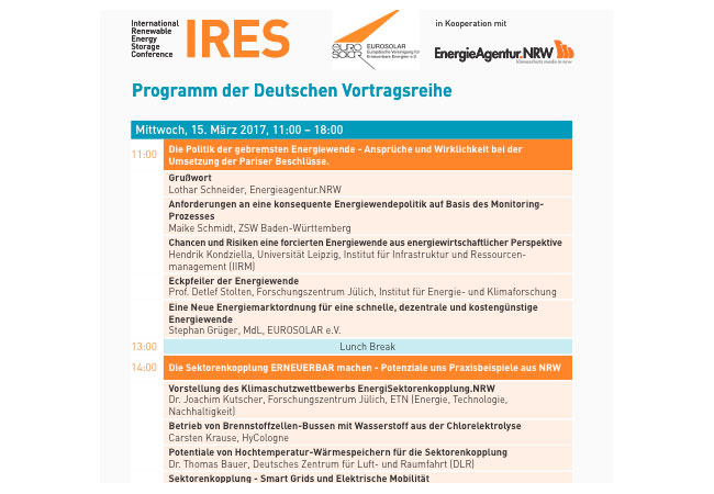 Das gesamte Konferenzprogramm sowie weitere Informationen sind unter www.energystorageconference.org abrufbar.
