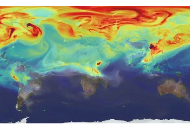 Screenshot der Visualisierung "A year in the life of Earth's CO2" von NASA Goddard (s.u.)