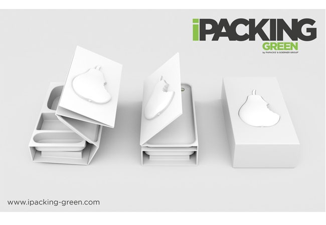 Pressebild: Dargestellt auf der Grafik sehen sie die 3D-Wrap-Verpackung aus natürlichen Rohstoffen und einem Grundmaterial inkl. der Umverpackung. Kein Plastik wird verwendet. Absolute Umweltfreundlichkeit sowie einzigartige Haptik und Erscheinung beim Verbraucher.