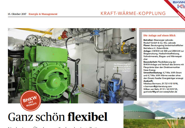 Pressebild: BHKW des Monats Oktober 2017 / © 2017 BHKW-Infozentrum GbR