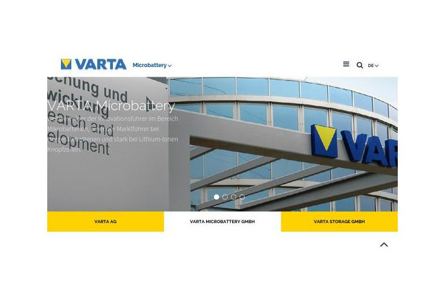 Pressebild: Internetauftritt: https://www.varta-microbattery.com/