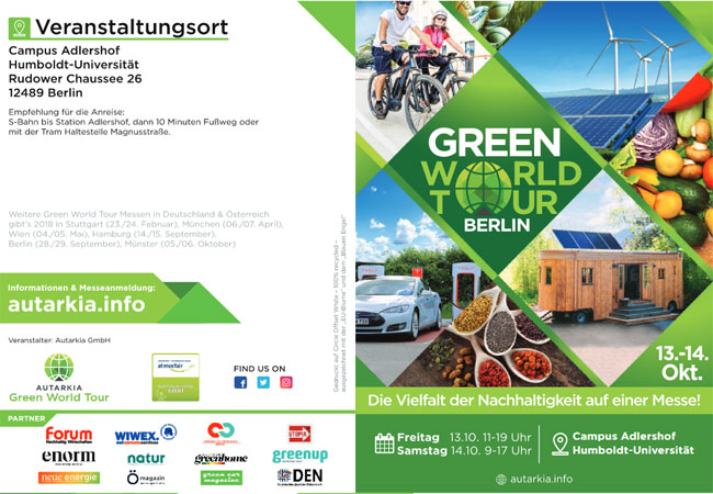 Flyer: Green World Tour Messereihe in Berlin