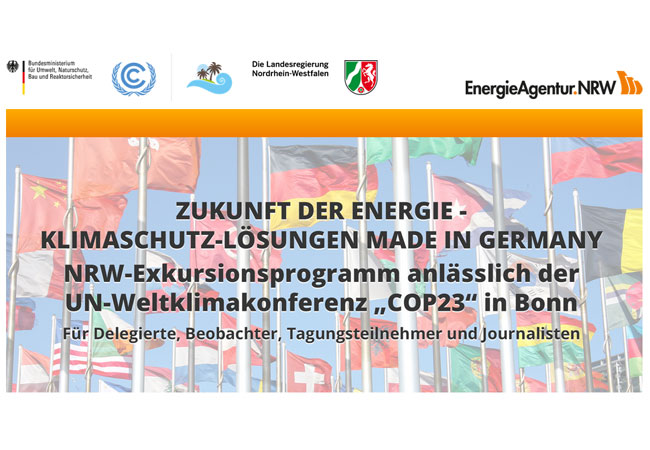 Internetauftritt: Die Landesregierung von Nordrhein-Westfalen und das Bundesumweltministerium laden die akkreditierten Delegierten, Observer, Tagungsteilnehmer und Journalisten der Weltklimakonferenz ein, das innovative Energieland NRW kennenzulernen