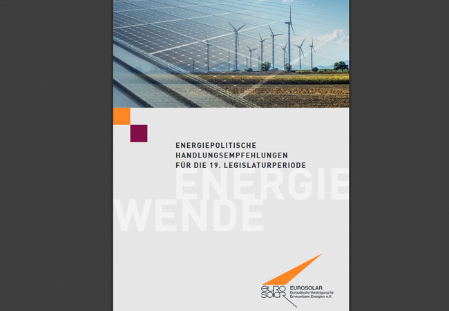 Bild: Die von EUROSOLAR herausgegebenen vollständigen Energiepolitischen Handlungsempfehlungen für die 19. Legislaturperiode