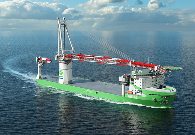 Pressebild: Design Entwurf eines neuen Liebherr HLC 295000 auf Deme´s Offshore-Installationsschiff der neuen Generation.