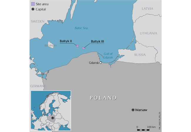 Pressebild: Map of the offshore wind development projects in Poland