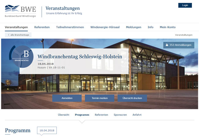 Internetauftritt: https://www.bwe-seminare.de/veranstaltungen-windbranchentag-schleswig-holstein/programm