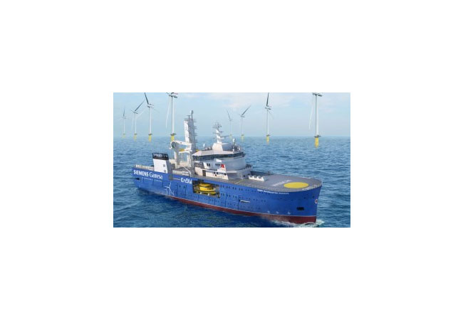 Pressebild: Das neue Offshore-Serviceschiff für die Offshore-Windparks EnBW Hohe See und Albatross (Quelle: Bibby Marine/Siemens Gamesa)