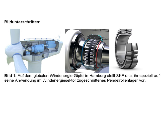 PB: Auf dem globalen Windenergie-Gipfel in Hamburg stellt SKF u. a. ihr speziell auf seine Anwendung im Windenergiesektor zugeschnittenes Pendelrollenlager vor.