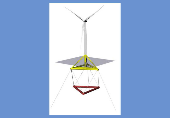 Pressebild: Bildunterschrift: TetraSpar-Konzept (Stahlrohr-Tragstruktur mit hängendem Kiel) Bildnachweis: Stiesdal Offshore Technologies A/S
