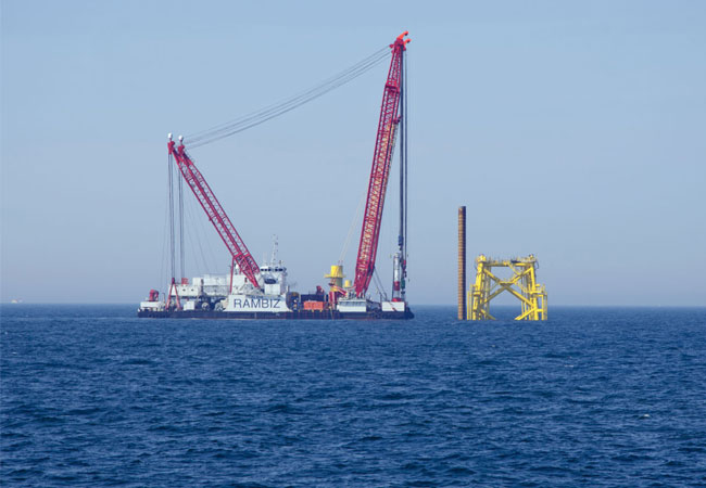 Nordsee One installiert erfolgreich Fundament für Umspannwerk auf See / Pressebild: RWE