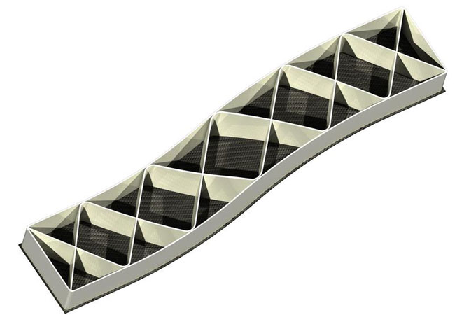 PB: Dieses Versuchsbauteil ist ein Hybrid aus CFK-Blech und 3D-gedruckten Strukturen. / © Fraunhofer IWU