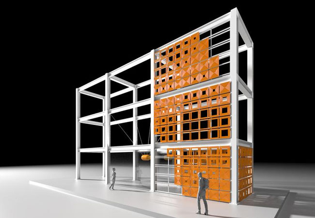 PB: Das Forschungsstahlgerüst »x.Stahl« wird zur Jahresschau der Bauhaus-Universität Weimar »summaery2019« in eine temporäre Skulptur verwandelt. / Rendering: Philipp Enzmann, Michael Braun