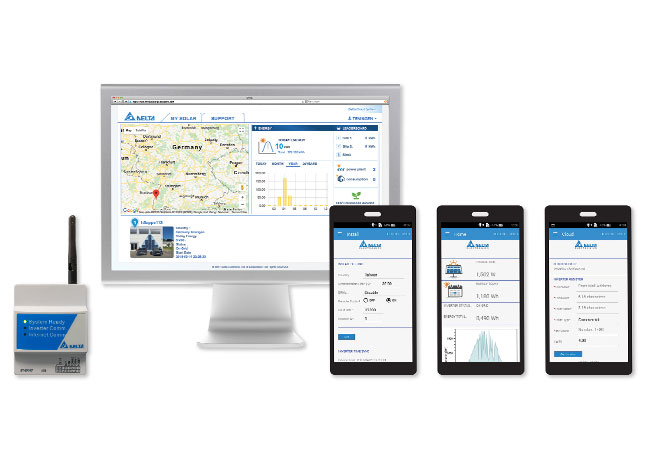 PB: Ob mobil oder auf dem PC: Die neue MyDeltaSolar Cloud stellt sämtliche relevanten Werte der Solarstromanlagen und Wechselrichter übersichtlich dar.