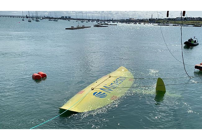 PB: Photographer: Warren Cardwell Minesto's marine energy converter DG500 in Holyhead, before being towed out to the Holyhead Deep site.