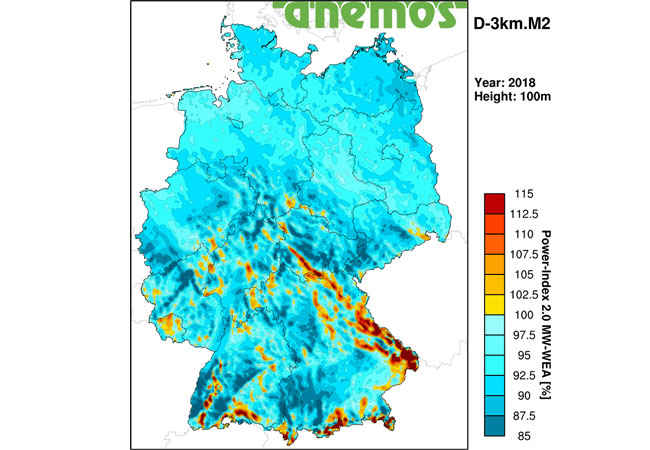 BU: Ertragsindex für das Jahr 2008 / © anemos Gesellschaft für Umweltmeteorologie mbH