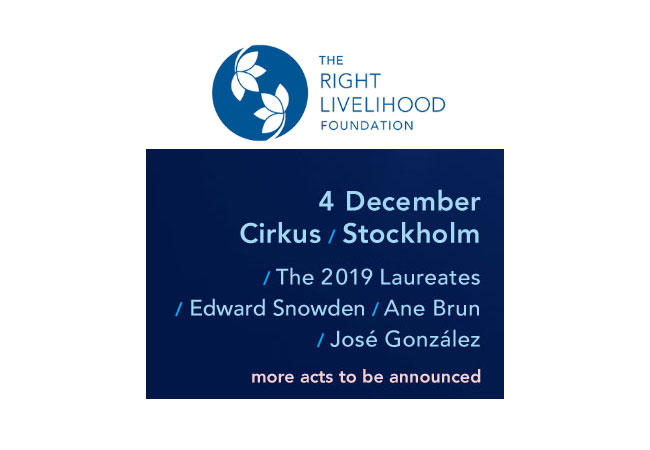 PB: 2019 Right Livelihood Award to be Presented in Stockholm 4 December