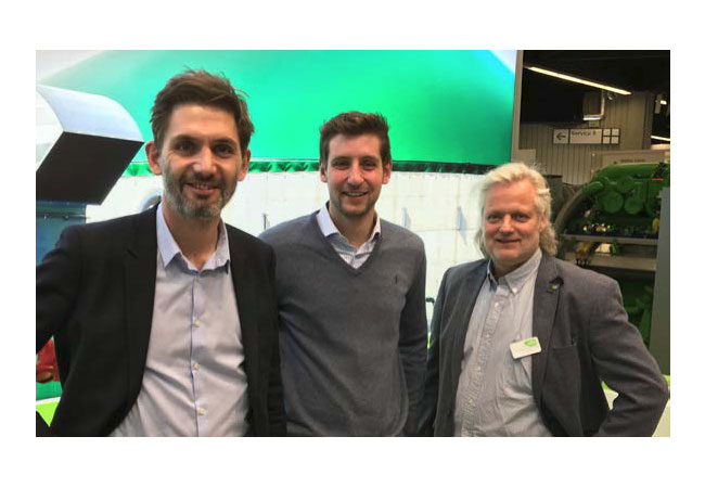 PB: Félix Reynaud, Geschäftsführer der e2m, Betreiber Florian Hollmann und Vertriebsleiter Klaus Anduschus stellten auf der Biogas Convention das neue Optimierungs-Tool der e2m vor.