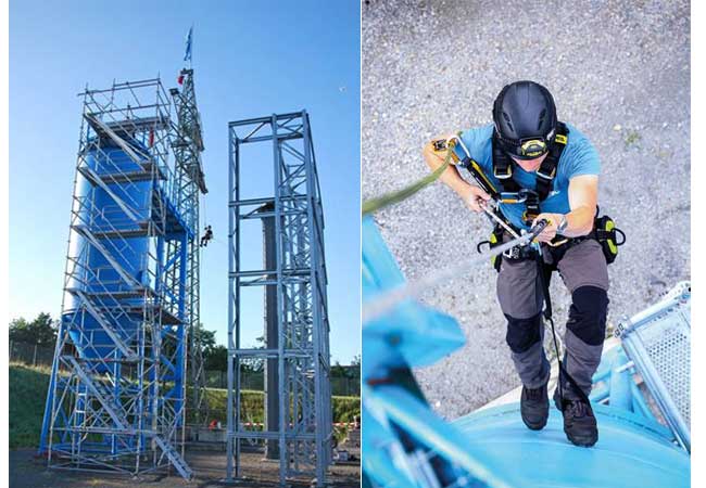 PB: li.: GWO BST Refresher-Training in der Höhensicherheit am neuen Trainingsstandort bei Würzburg / re.: GWO BST Refresher-Training in der Höhenrettung am neuen Trainingsstandort in Bayern
