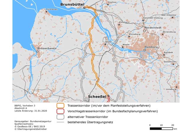 PB: Streckenverlauf für den Windstrom nach Süden