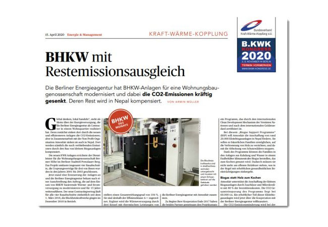PB: BHKW-Anlagen wurden von der Berliner Energieagentur für eine Wohnungsbaugenossenschaft modernisiert
