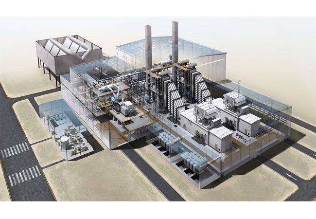PB: Modellhafte Darstellung des neuen, hocheffizienten Gas- und Dampfturbinenkraftwerks, das von Siemens Energy im Chemiepark Marl in ähnlicher Form errichtet werden wird.