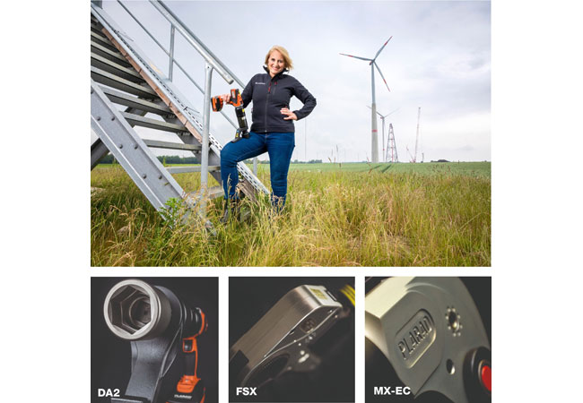 PB: Mit unseren hydraulischen und Akku-betriebenen Drehschraubern stehen Sie allzeit fest im Wind: Unsere Managerin Market Communication Petra Hemming leiht dem Umweltwirtschaftspreis.NRW Ihr Gesicht CopyrightMaschinenfabrik Wagner GmbH & Co. KG