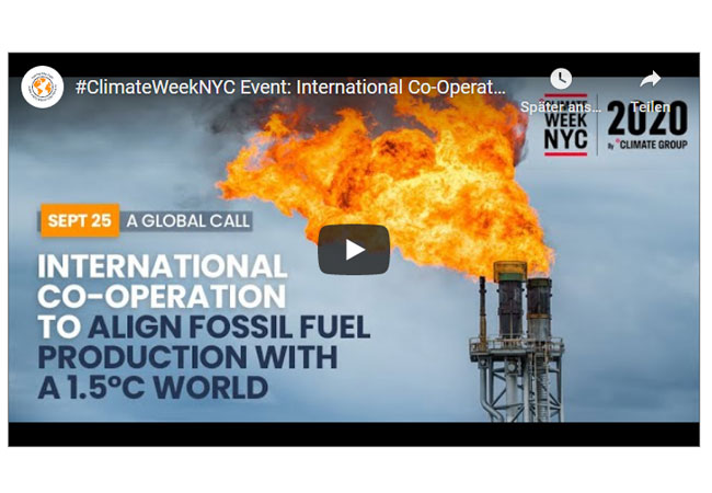 Videobild: ClimateWeekNYC Event: International Co-Operation to Align Fossil Fuel Production with a 1.5C World