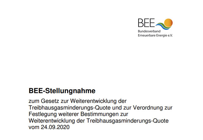 PB: Die gesamte BEE-Stellungnahme zur Weiterentwicklung der Treibhausgasminderungs-Quote