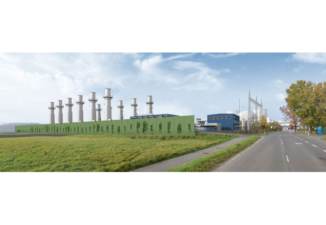PB: Blick von der Kraftwerksstraße Richtung Rückbauanlage fahrend auf die neue Netzstabilitätsanlage