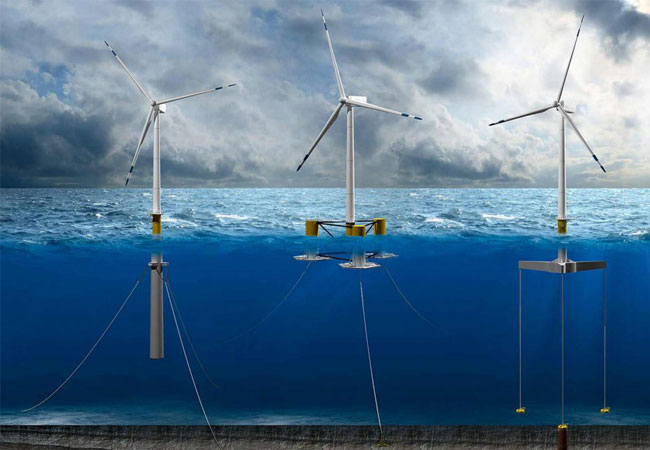 PB: Floating wind turbines use chains to anchor to the sea floor up to a half a mile deep. JOSHUA BAUER/NREL