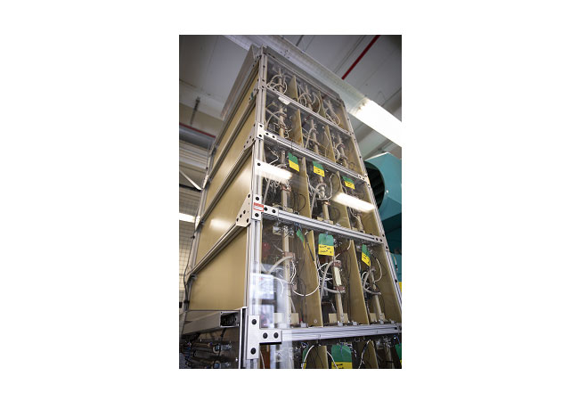 PB: Caption: Pictured is GE's new modular, multi-level wind power converter, known as the "Tower of Power," which GE researchers demonstrated at full scale in its Niskayuna lab facilities with the equivalent power of a 3.5 MW wind turbine.