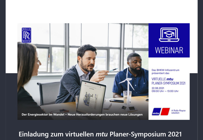 PB: Das BHKW-Infozentrum präsentiert das virtuelle mtu Planer-Symposium 2021