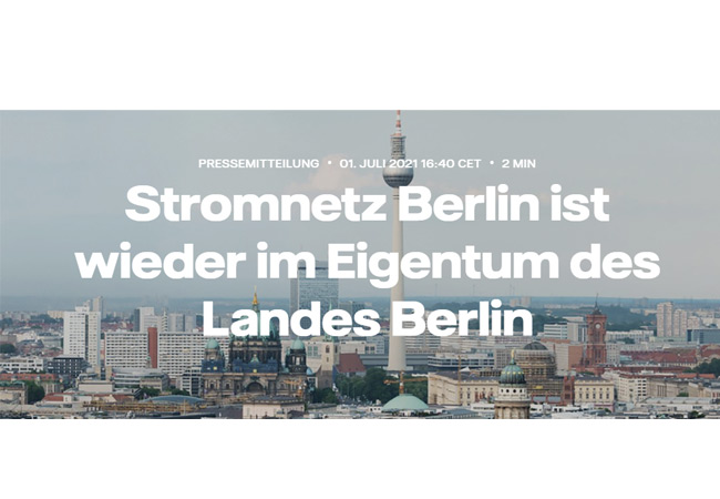 PB: Stromnetz Berlin ist wieder im Eigentum des Landes Berlin