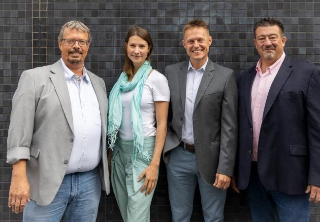 PB: Focused Energy Team v.l.n.r. Prof. Dr. Markus Roth, Dr. Anika Stein, Thomas Forner, Prof. Dr. Todd Ditmire / Copyright: Focused Energy