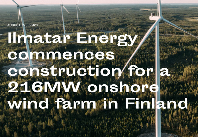 PB: Ilmatar Energy commences construction for a 216MW onshore wind farm in Finland