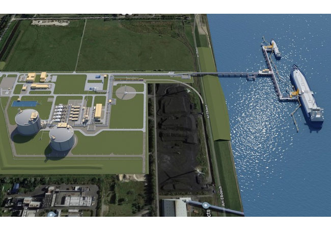 PB: Planungsstand Juni 2021: LNG-Import- und Distributionsterminal in Brunsbüttel - Blick Richtung Osten / German LNG Terminal GmbH