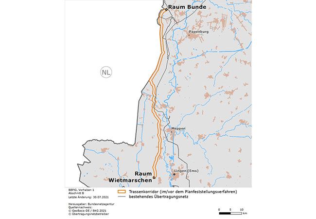 PB: Der Abschnitt zwischen den Räumen Bunde und Wiet­marschen in Niedersachsen ist Teil des Vorhabens 1.