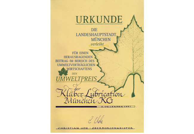 PB: Im Jahr 1997 erhielt Klüber Lubrication für sein hervorragendes Umweltmanagement den Umweltpreis der Stadt München