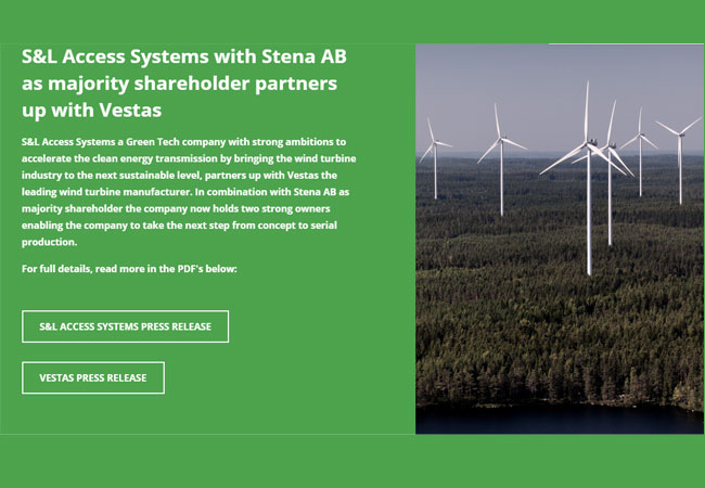 PB: S&L Access Systems with Stena AB as majority shareholder partners up with Vestas