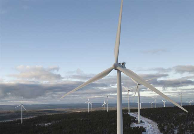 Der Windpark Stor Rotliden. Ähnliche Vestas-Anlagen werden auch im nahe gelegenen Windpark Blakliden Fäbodberget installiert. Bild: Vattenfall.