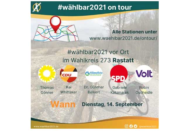 PB: Am 14. September 2021 findet in Rastatt eine Podiumsveranstaltung mit den Bundestagskandidaten aus dem Wahlkreis 273 statt. Im Fokus stehen konkrete Maßnahmen zum Klimaschutz. / Copyright: BHKW-Infozentrum GbR