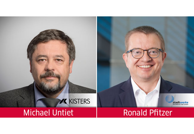 PB: Michael Untiet (KISTERS) und Ronald Pfitzer (Stadtwerke Schwäbisch Hall GmbH) können schon auf einige gemeinsame Projekte zurückblicken. Die beiden Unternehmen werden weiter gemeinsam durchgängige Lösungen aus Verbrauchsabrechnungs- und Energiedatenmanagementsystem für Stadtwerke und auch für Arealnetze, Quartierslösungen, Submetering und Mieterstrom anbieten. (Copyright: Stadtwerke Schwäbisch Hall GmbH, KISTERS AG)